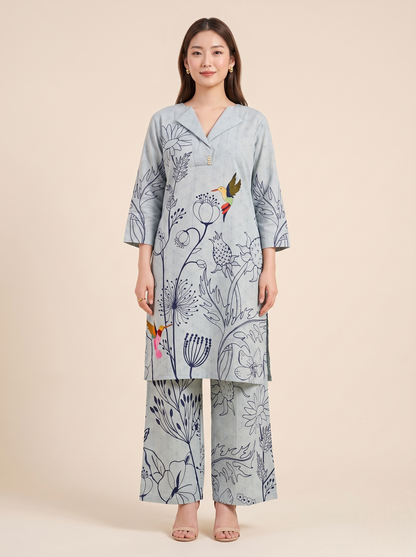 Azure Bloom Pure Handloom Cotton Co-ord Set