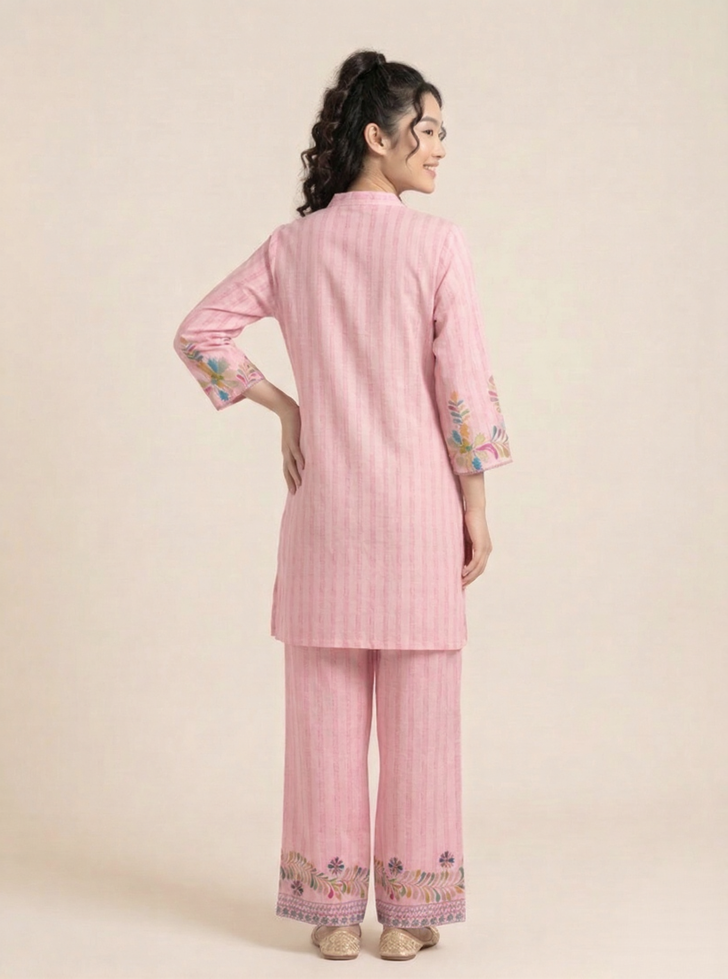 Blush Pink Designer Muslin Co-Ord Set