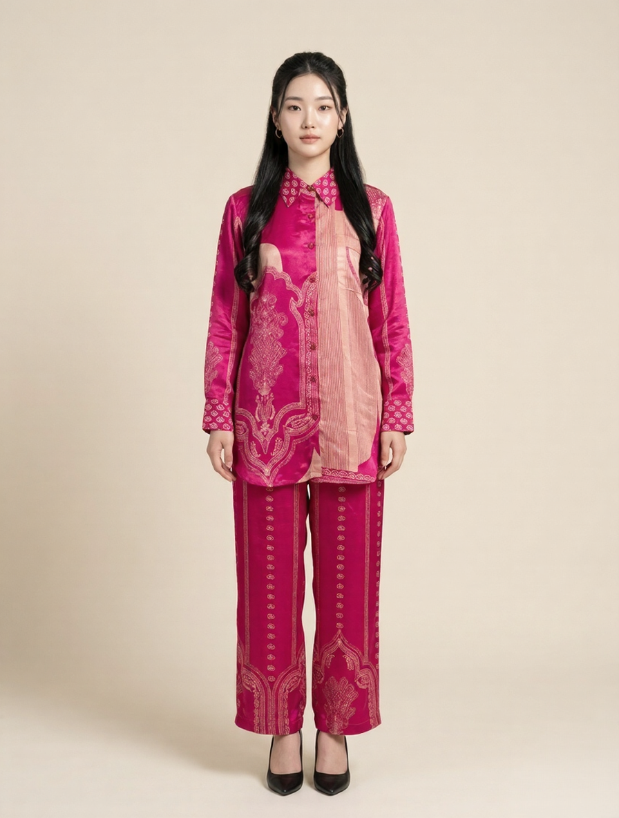 Pink Paisley Elegance Crepe Co-ord Set