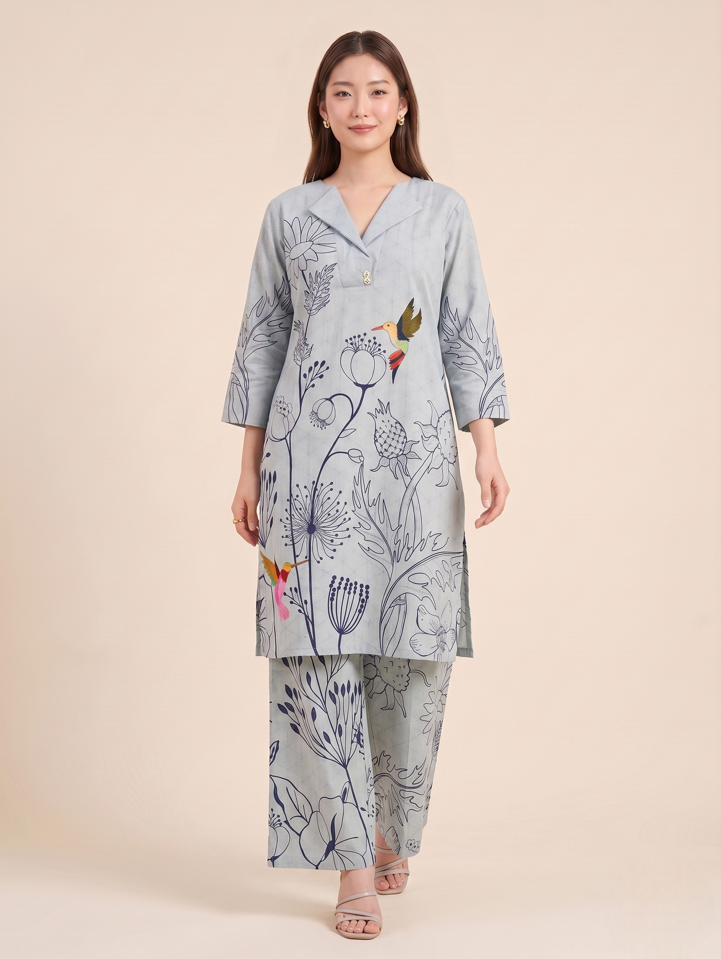 Azure Bloom Pure Handloom Cotton Co-ord Set