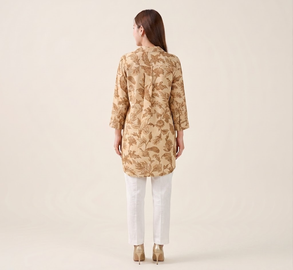 Breezy Beige Autumn Leaf Premium Cupro Muslin Shirt