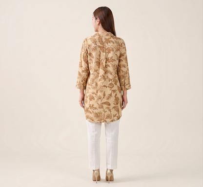 Breezy Beige Autumn Leaf Premium Cupro Muslin Shirt