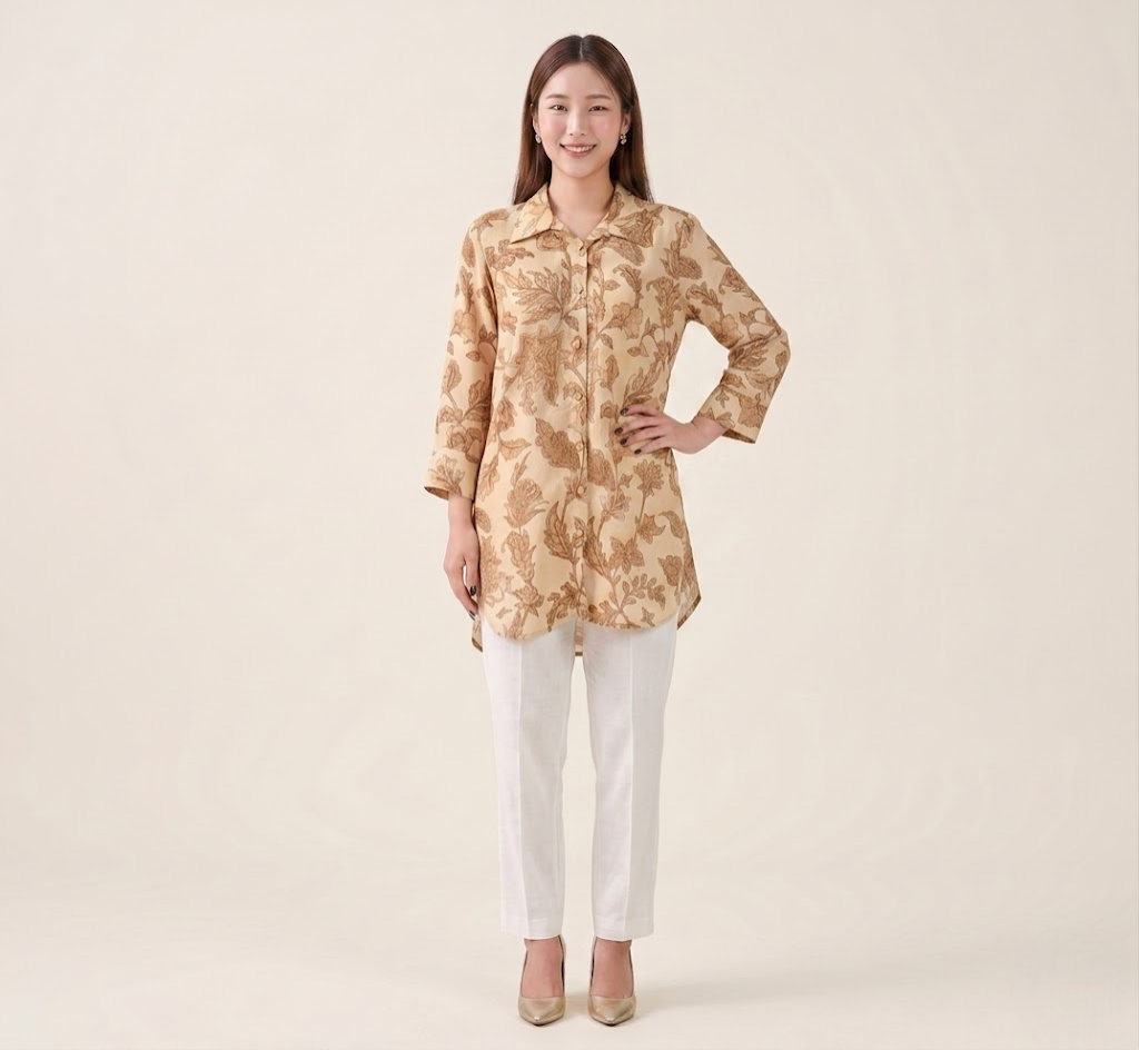 Breezy Beige Autumn Leaf Premium Cupro Muslin Shirt