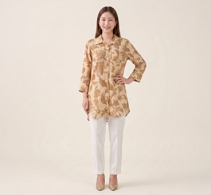 Breezy Beige Autumn Leaf Premium Cupro Muslin Shirt
