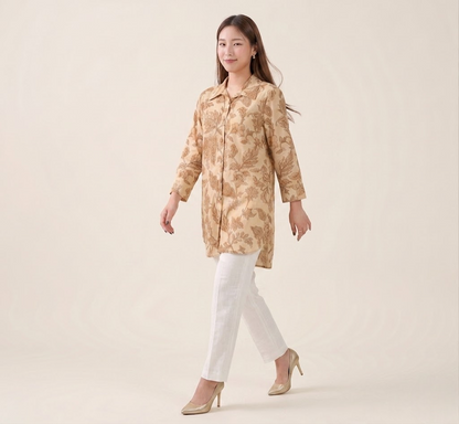 Breezy Beige Autumn Leaf Premium Cupro Muslin Shirt