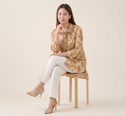 Breezy Beige Autumn Leaf Premium Cupro Muslin Shirt