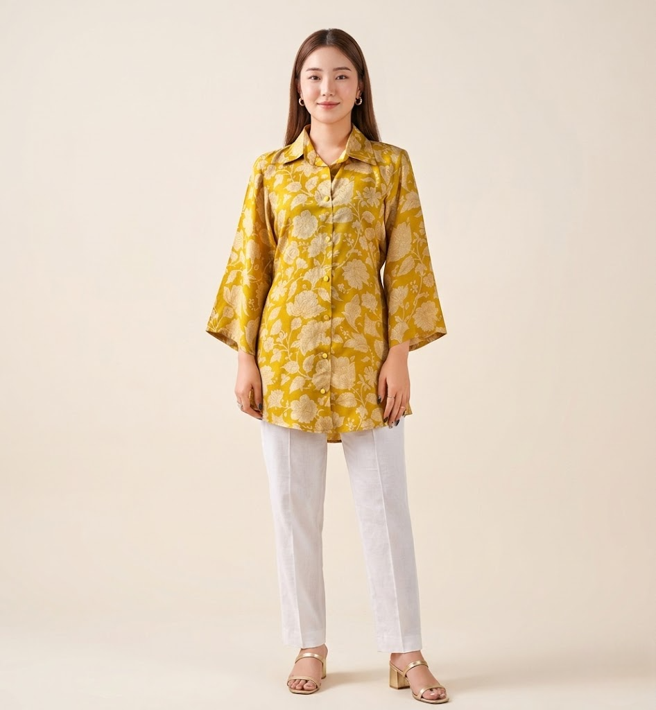 Marigold Boho with Adjustable Back Tie Muslin Shirt