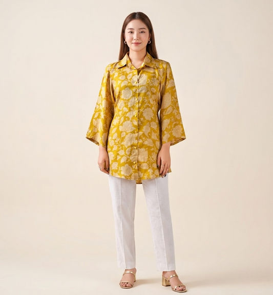 Marigold Boho with Adjustable Back Tie Muslin Shirt