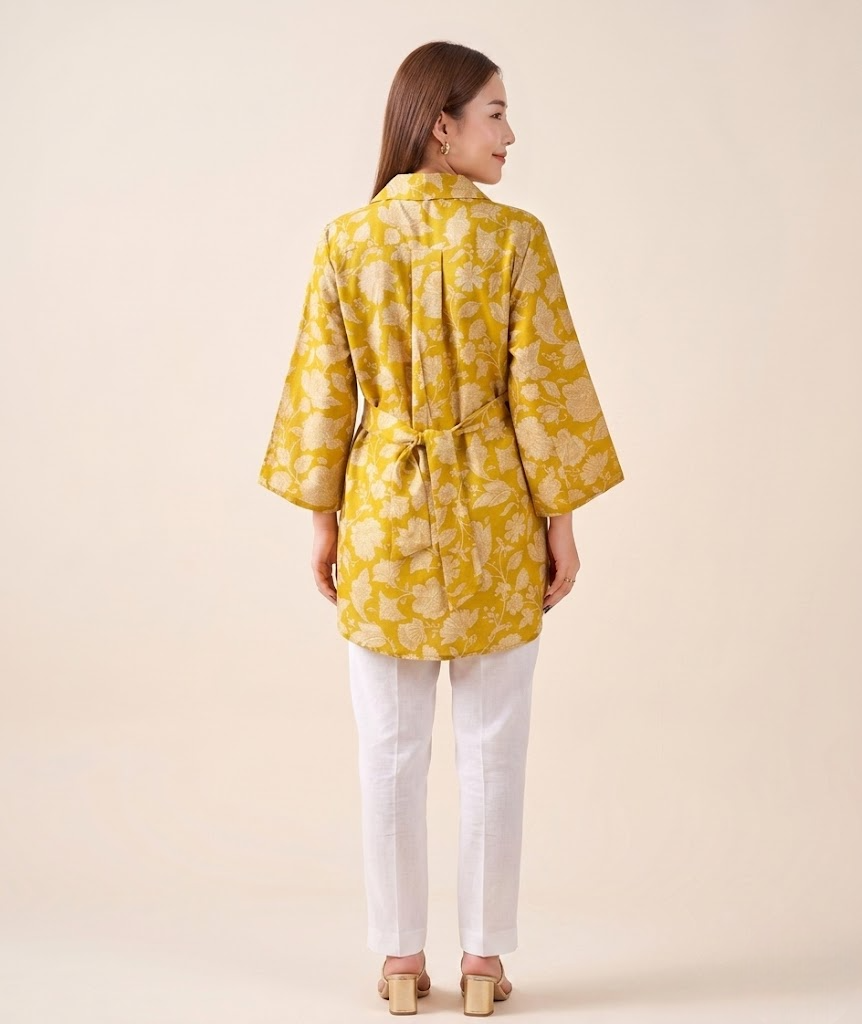 Marigold Boho with Adjustable Back Tie Muslin Shirt