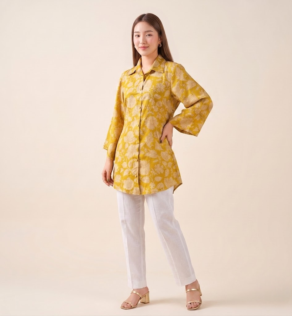 Marigold Boho with Adjustable Back Tie Muslin Shirt
