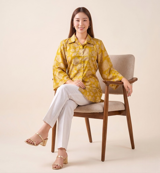 Marigold Boho with Adjustable Back Tie Muslin Shirt