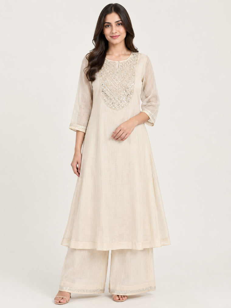 Ivory Shimmer Embroidered Kurta Set