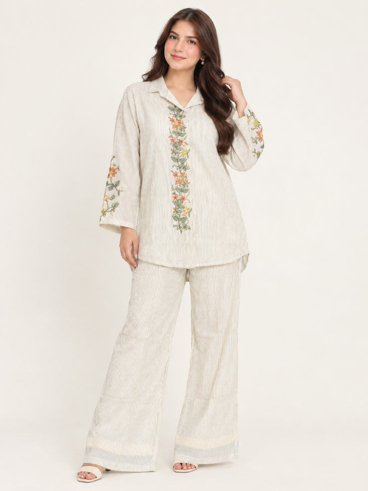 Pista Green Thread Work Shimmer Co-ord Set