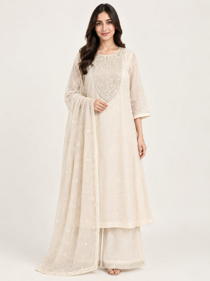 Ivory Shimmer Embroidered Kurta Set