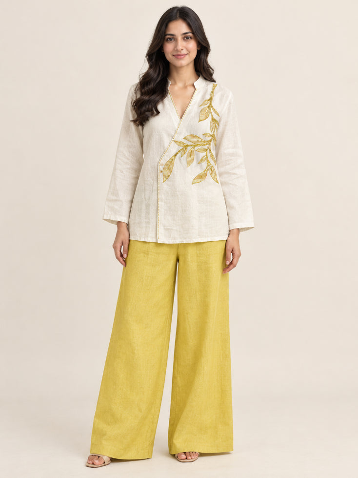 Off White Flower Thread Work Shimmer Cotton Co-ord Set