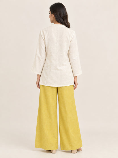 Off White Flower Thread Work Shimmer Cotton Co-ord Set