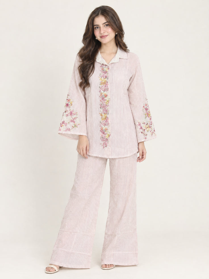 Lavender Pink Thread Work Shimmer Co-ord Set