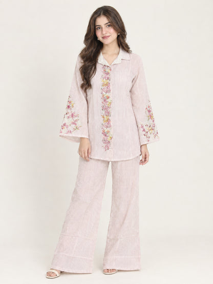 Lavender Pink Thread Work Shimmer Co-ord Set