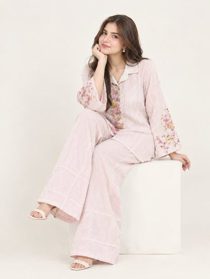 Lavender Pink Thread Work Shimmer Co-ord Set