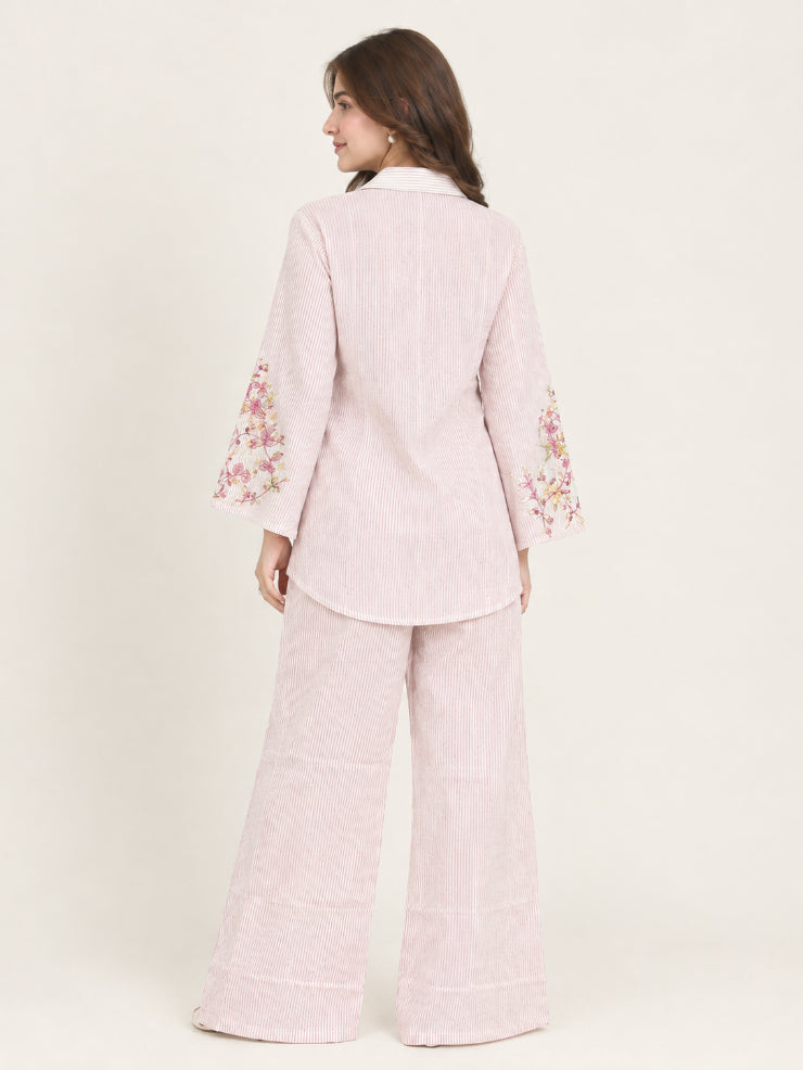 Lavender Pink Thread Work Shimmer Co-ord Set