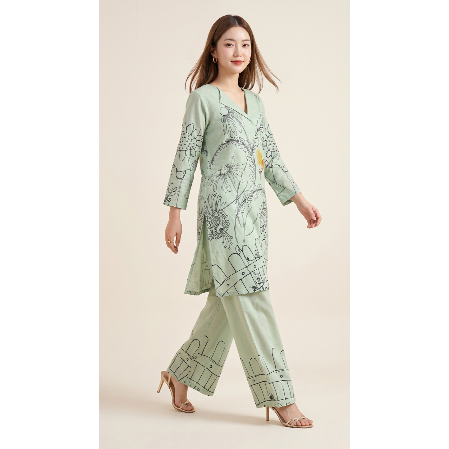 Sage Botanical Handloom Cotton Co-ord Set