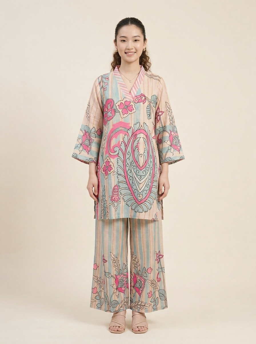 Blush Stripes Pure Natural Linen Co-Ord Set