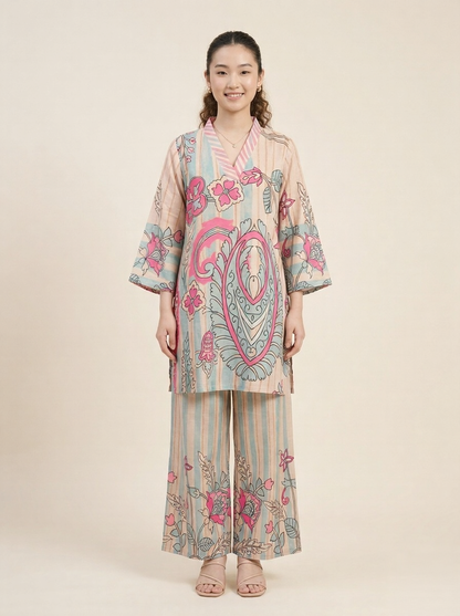 Blush Stripes Pure Natural Linen Co-Ord Set