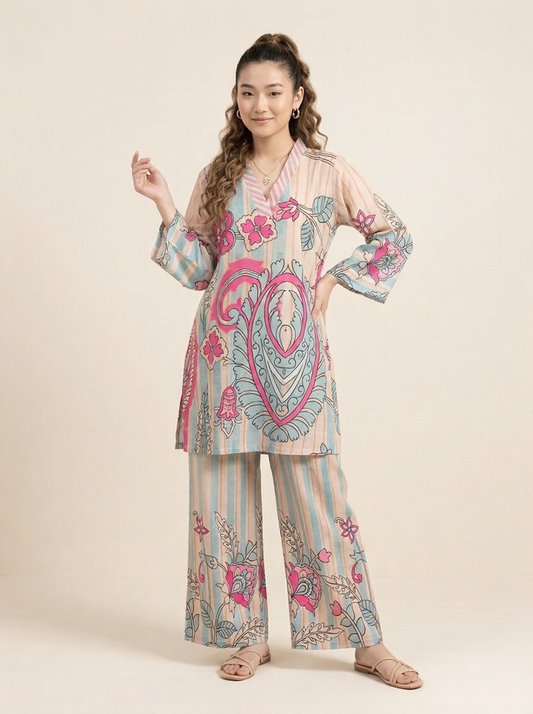 Blush Stripes Pure Natural Linen Co-Ord Set