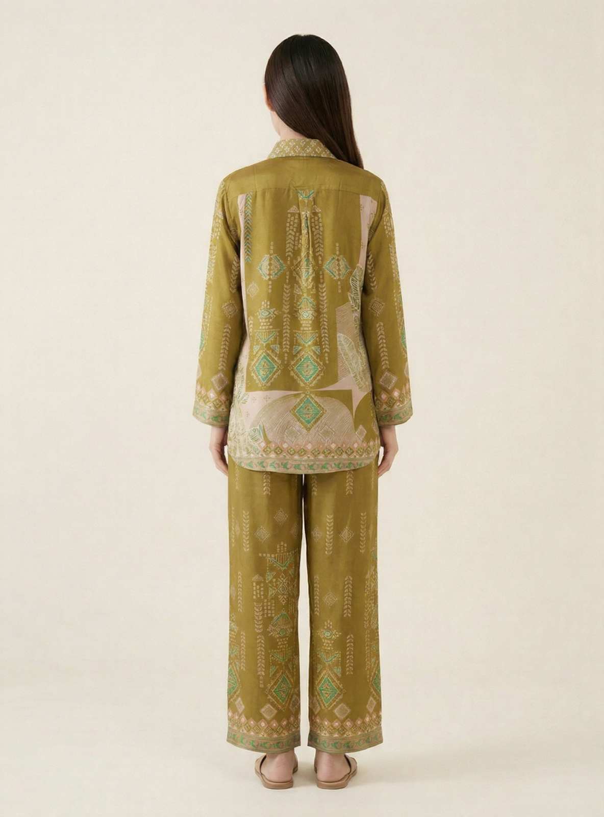 Artisan Olive green Geometric Print Co-ord Set