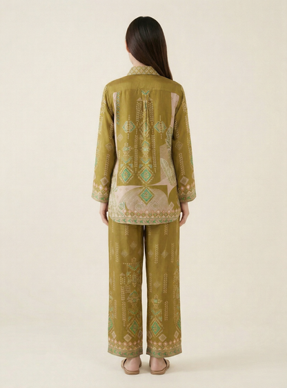 Artisan Olive green Geometric Print Co-ord Set