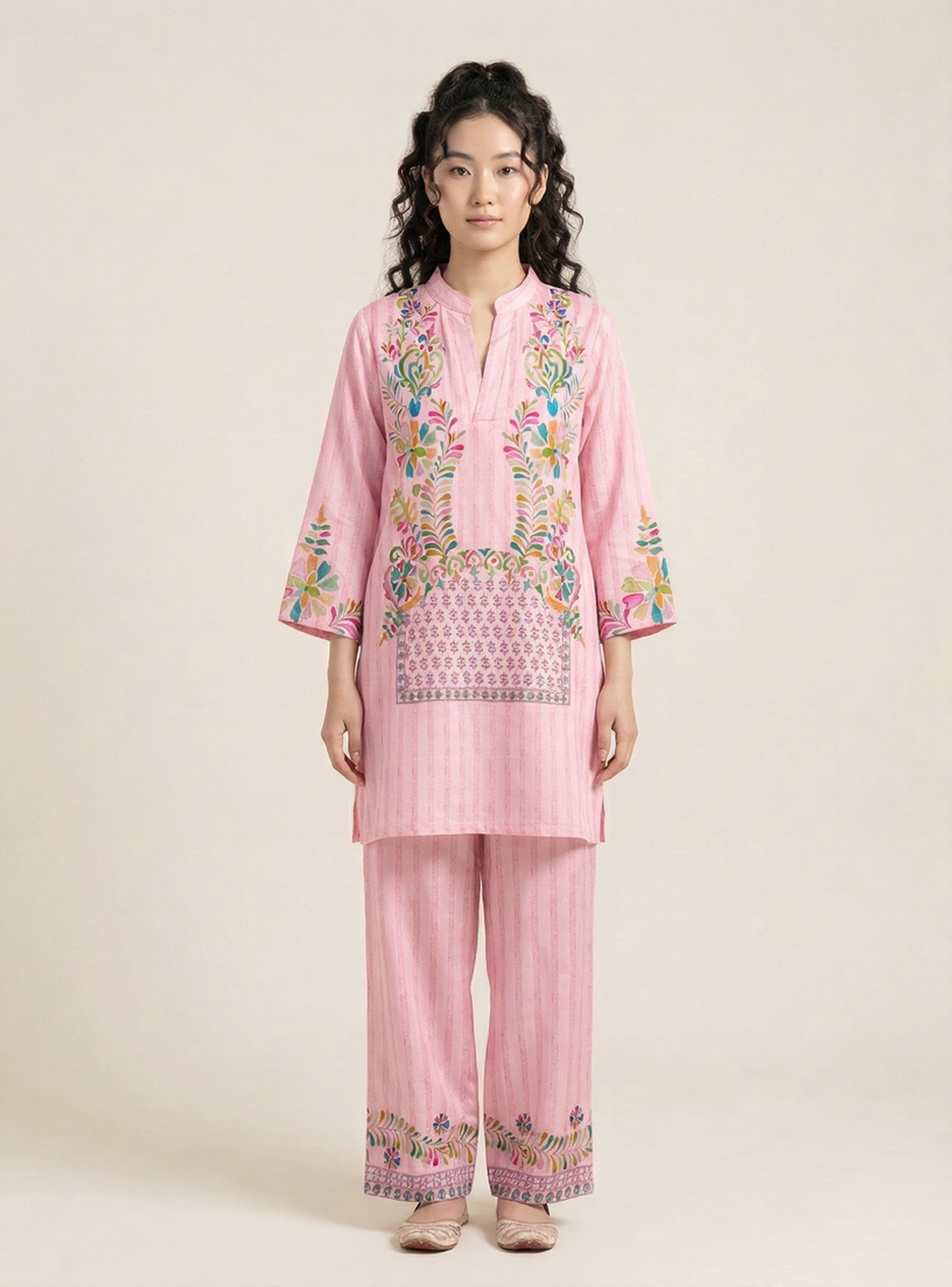 Blush Pink Designer Muslin Co-Ord Set