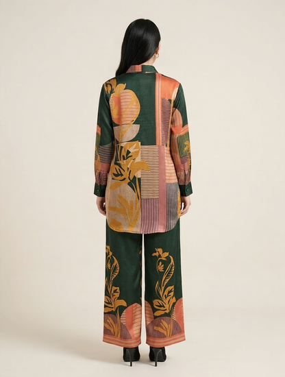 Luxe Forest Green Geometric Flowing Crepe Duo