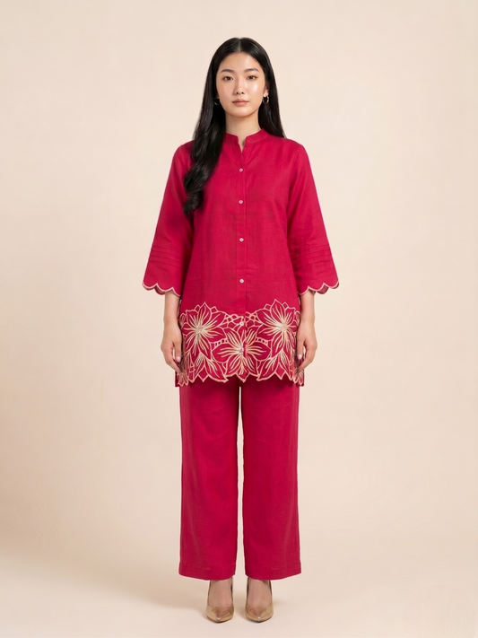 Crimson Pink Embroidered Co-ord Set