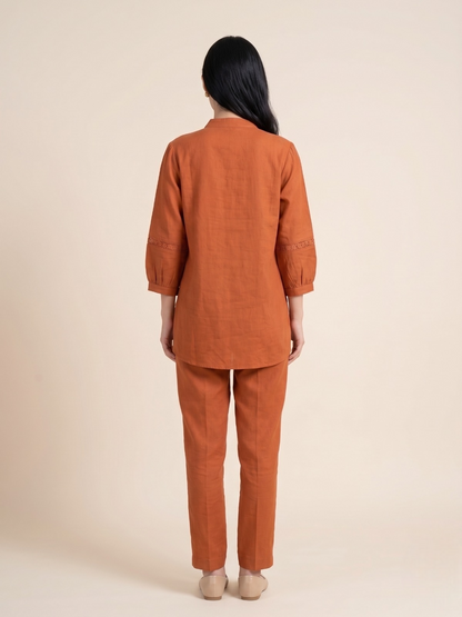 Earthy Rust Embroidered Cotton Co-ord Set