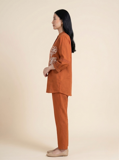 Earthy Rust Embroidered Cotton Co-ord Set