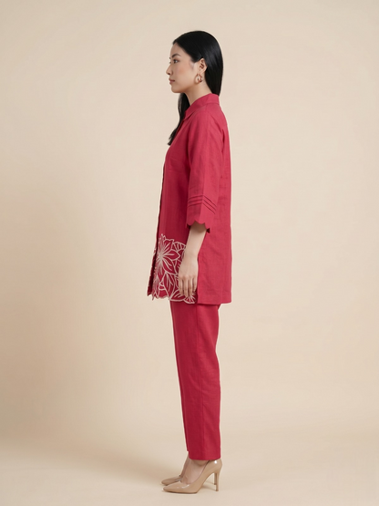 Crimson Pink Embroidered Co-ord Set