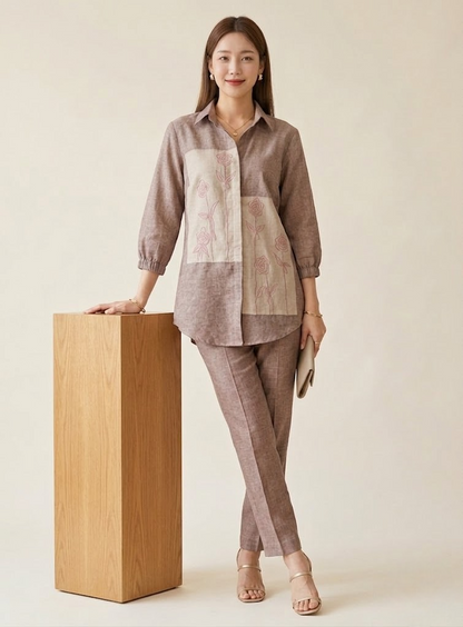 Mocha Beige Linen Cotton Co-ord Set