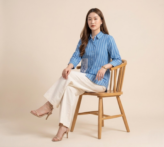 Ocean Blue Striped Pure Cotton Co-ord Set