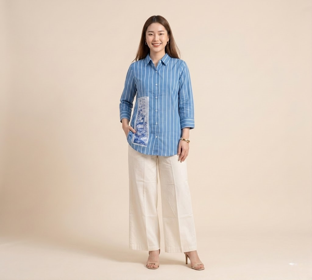 Ocean Blue Striped Pure Cotton Co-ord Set