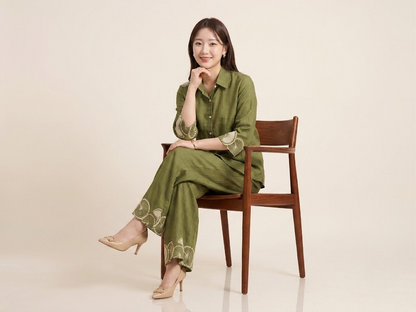 Olive Orchard Block-Print Inspired Linen Co-ord Set