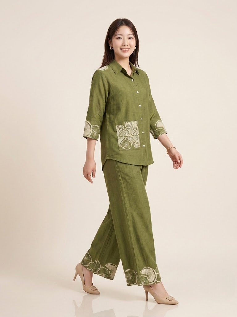Olive Orchard Block-Print Inspired Linen Co-ord Set