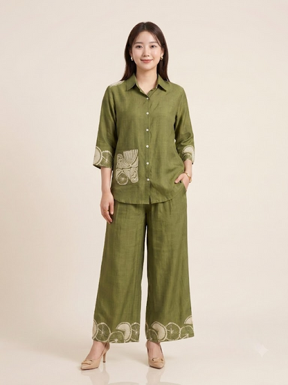 Olive Orchard Block-Print Inspired Linen Co-ord Set