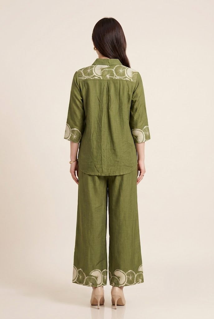 Olive Orchard Block-Print Inspired Linen Co-ord Set