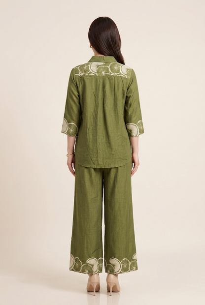 Olive Orchard Block-Print Inspired Linen Co-ord Set