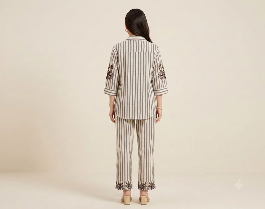 Classic Pinstripe Khadi Cotton Cord Set