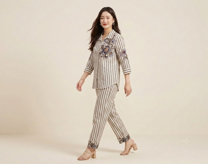 Classic Pinstripe Khadi Cotton Cord Set