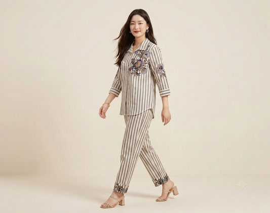 Classic Pinstripe Khadi Cotton Cord Set