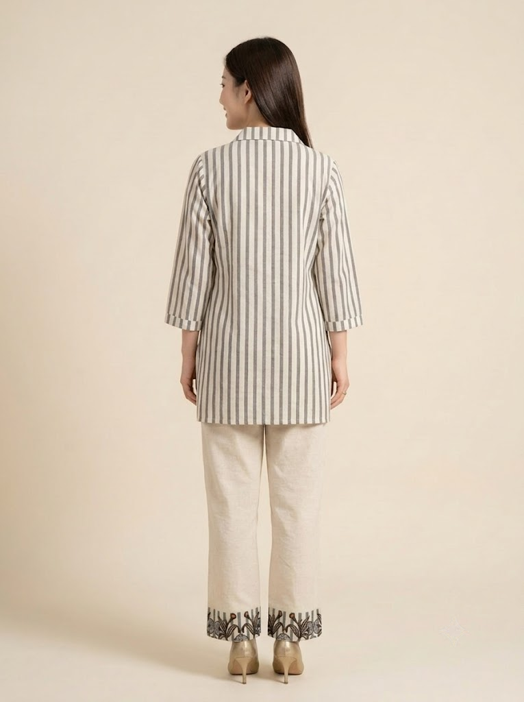 Elegance in Motion: Handloom Cotton Co-ord Set with 3/4 Sleeves