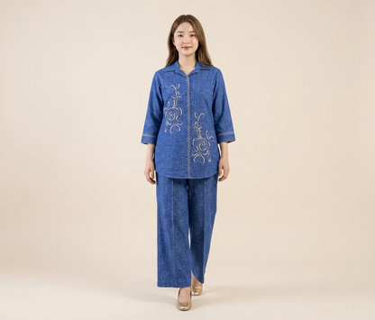 Indigo Blossom Linen Co-ord Set