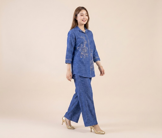 Indigo Blossom Linen Co-ord Set